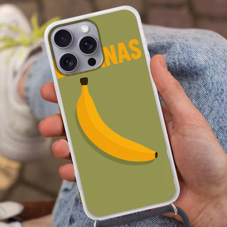 Banaan - Minimalistisch - Geel Hoesje iPhone 16 Pro Max met koord klein -sfeer3