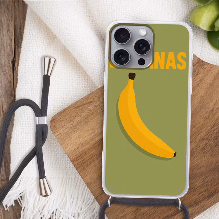 Banaan - Minimalistisch - Geel Hoesje iPhone 16 Pro Max met koord klein -sfeer4