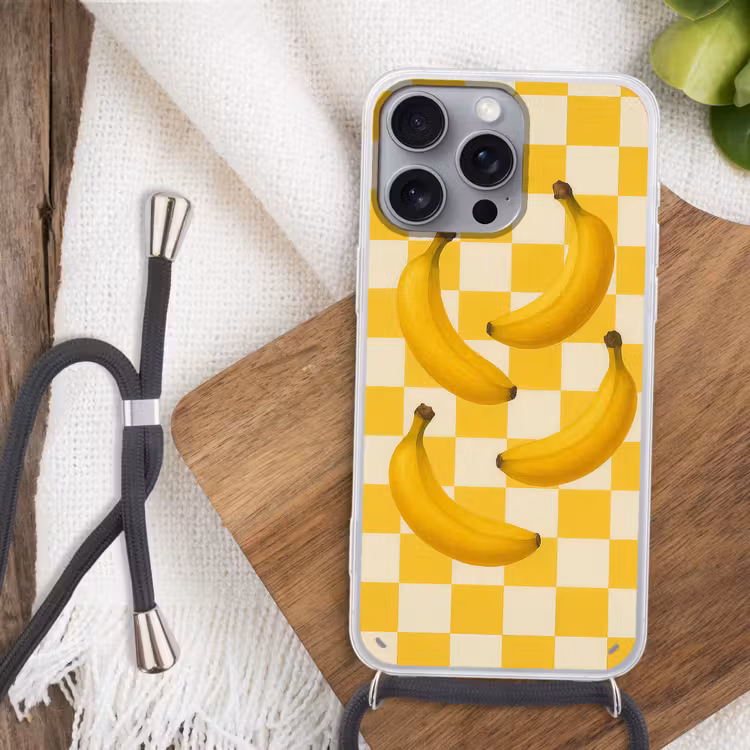 Bananen - Geel - Geblokt Hoesje iPhone 16 Pro Max met koord klein -sfeer4