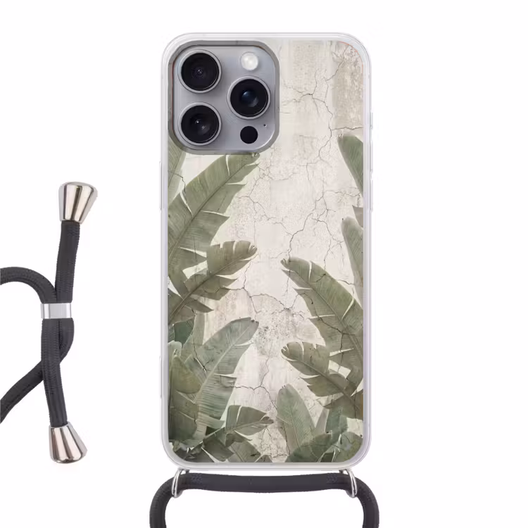 Bananenbladeren - Beton - Groen Hoesje iPhone 16 Pro Max met koord klein -3d