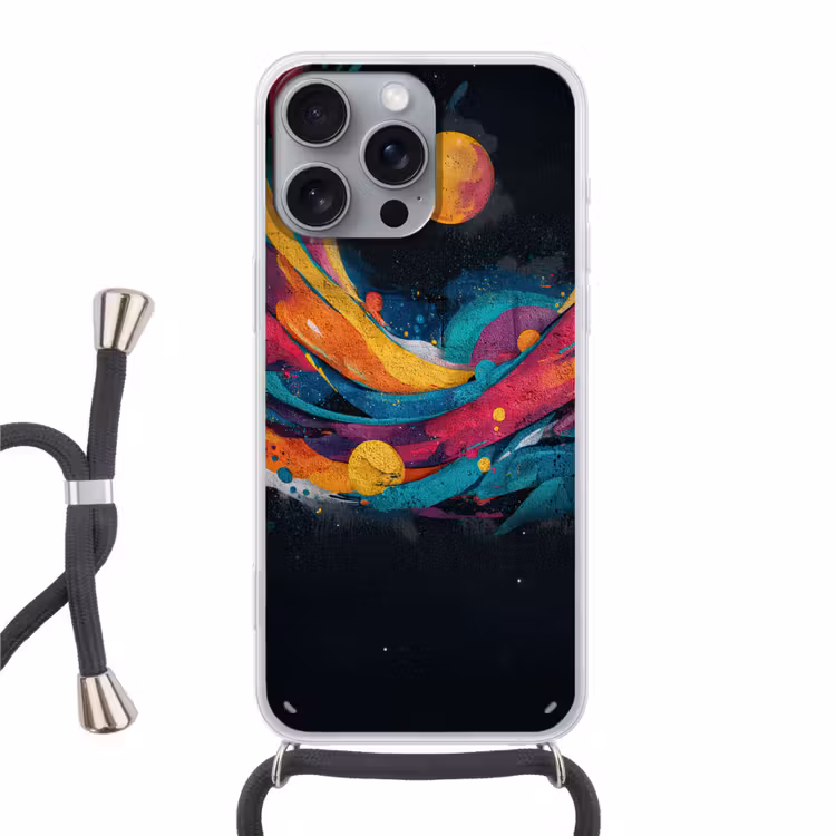 Banen - Golven - Kleurrijk - Abstract Hoesje iPhone 16 Pro Max met koord klein -3d