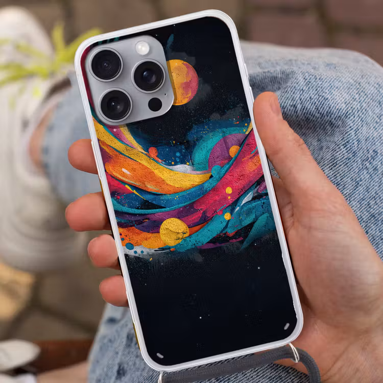 Banen - Golven - Kleurrijk - Abstract Hoesje iPhone 16 Pro Max met koord klein -sfeer3