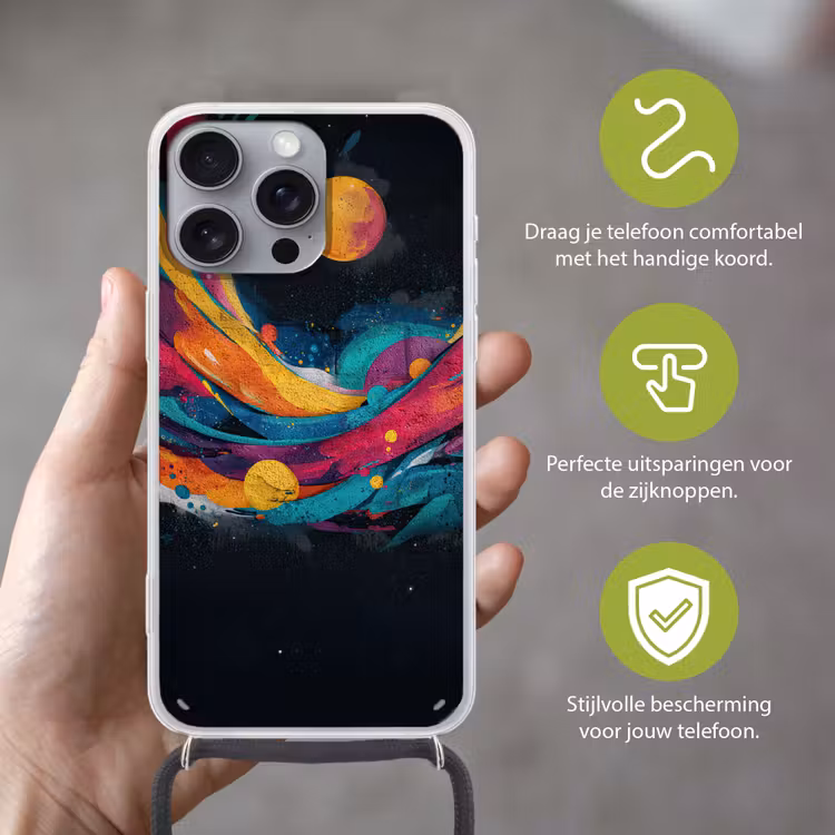 Banen - Golven - Kleurrijk - Abstract Hoesje iPhone 16 Pro Max met koord klein -sfeer2_NL