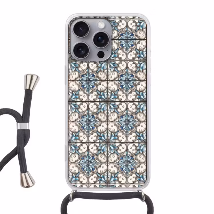 Barok - Tegel - Kleurrijk Hoesje iPhone 16 Pro Max met koord klein 804 -3d
