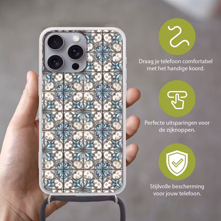 Barok - Tegel - Kleurrijk Hoesje iPhone 16 Pro Max met koord klein 804 -sfeer2_NL