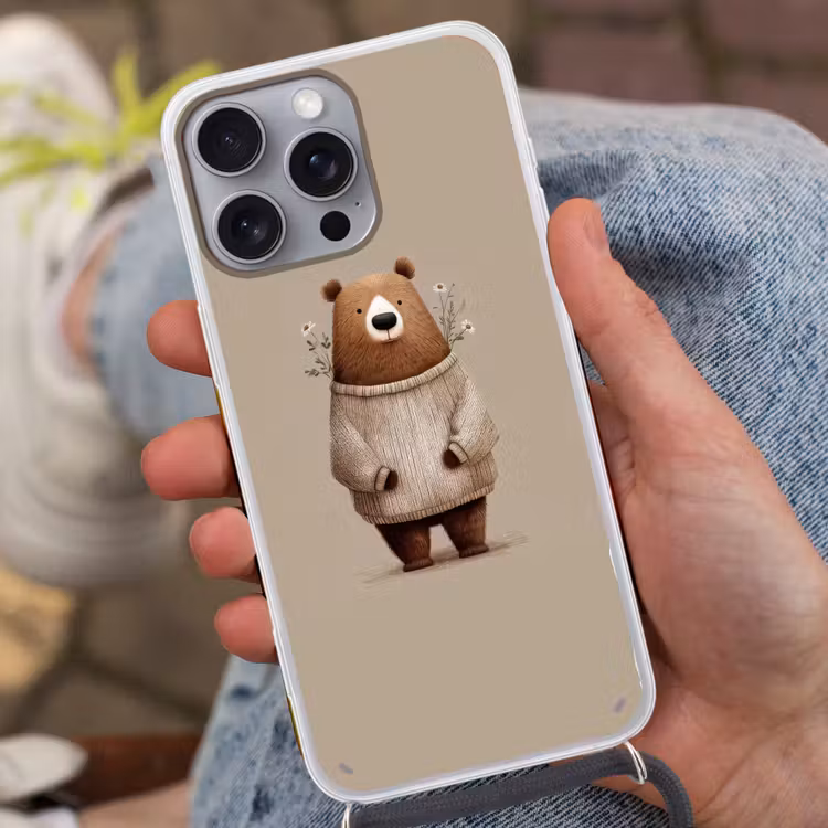 Beer - Witte bloemen - Knus Hoesje iPhone 16 Pro Max met koord klein -sfeer3