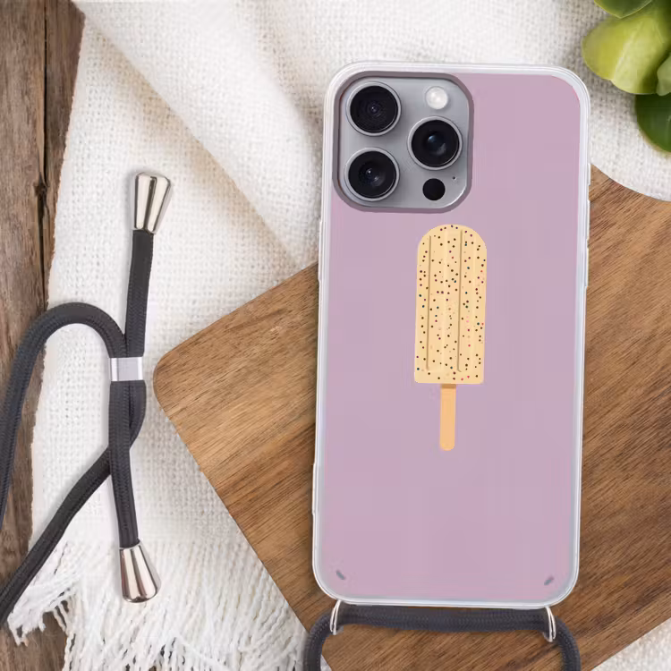 Beige - Ijsje - Spikkels Hoesje iPhone 16 Pro Max met koord klein -sfeer4