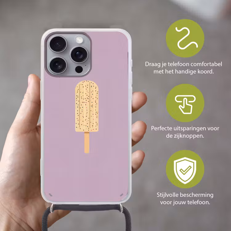 Beige - Ijsje - Spikkels Hoesje iPhone 16 Pro Max met koord klein -sfeer2_NL