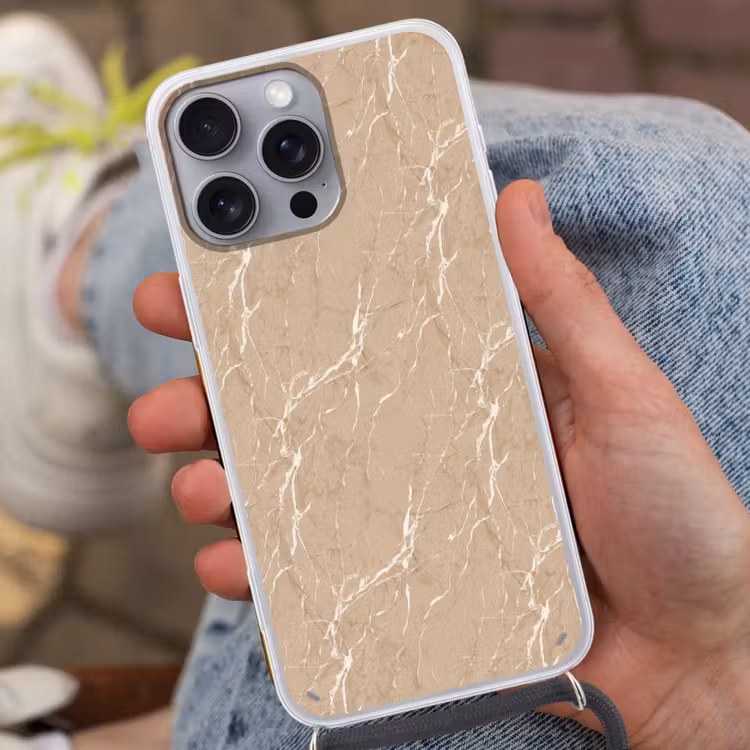 Beige - Marmer - Organisch - Wit Hoesje iPhone 16 Pro Max met koord klein 804 -sfeer3