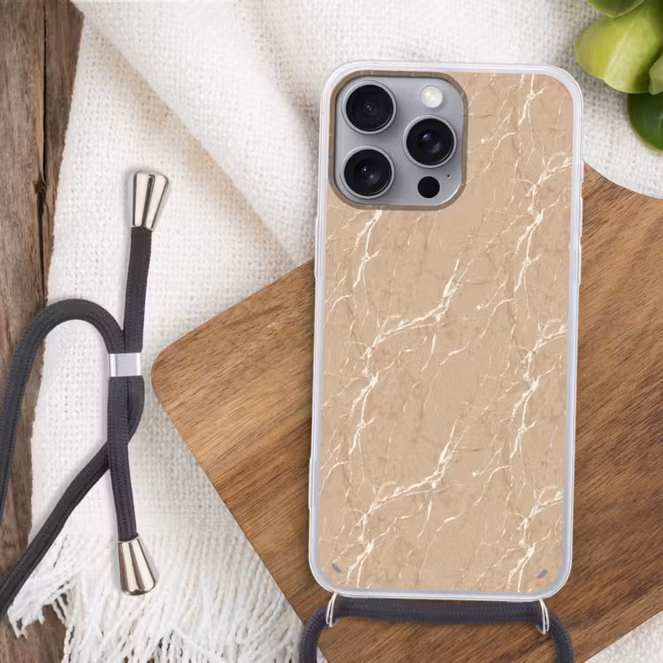 Beige - Marmer - Organisch - Wit Hoesje iPhone 16 Pro Max met koord klein 804 -sfeer4