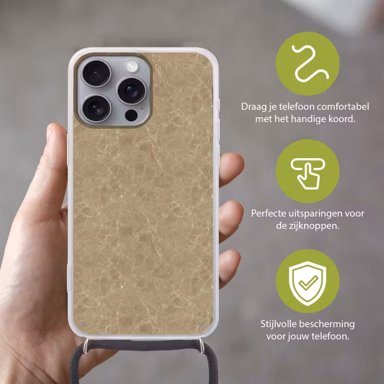 Beige - Marmer - Witte aders Hoesje iPhone 16 Pro Max met koord klein 804 -sfeer2_NL