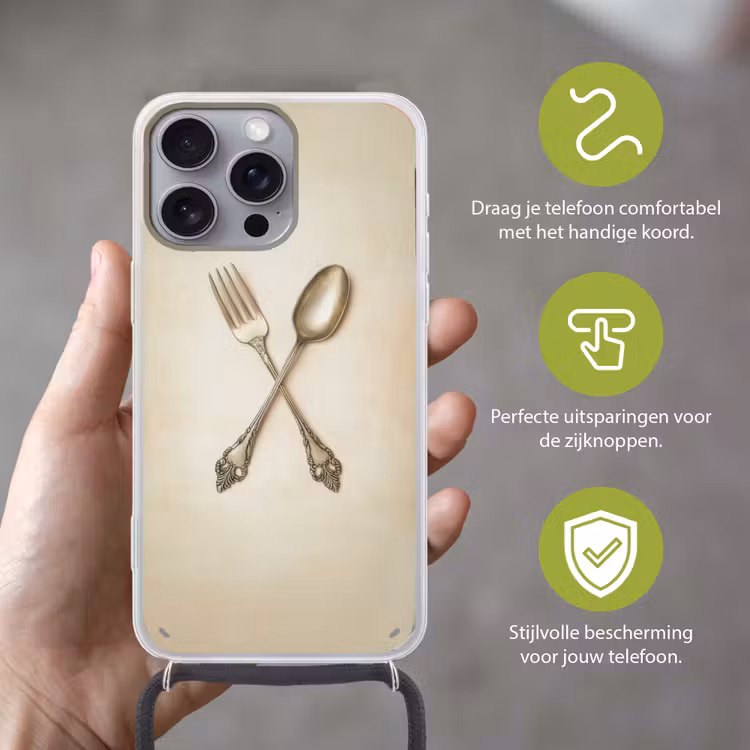 Beige - Vintage - Bestek Hoesje iPhone 16 Pro Max met koord klein -sfeer2_NL