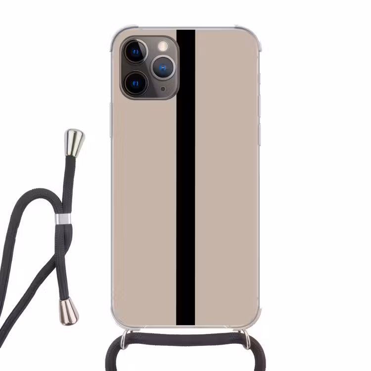 Beige - Zwart - Streep - Minimalistisch Hoesje iPhone 12 Pro met koord klein -3d