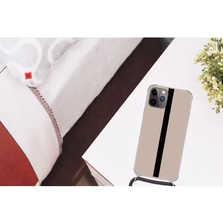 Beige - Zwart - Streep - Minimalistisch Hoesje iPhone 12 Pro met koord klein -kamer
