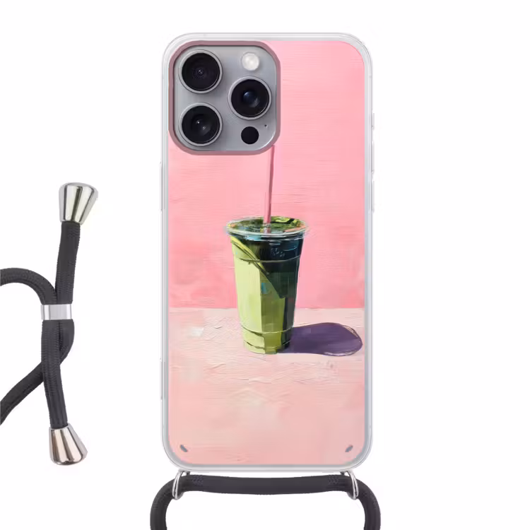 Beker - Rietje - Minimalistisch - Groen Hoesje iPhone 16 Pro Max met koord klein -3d