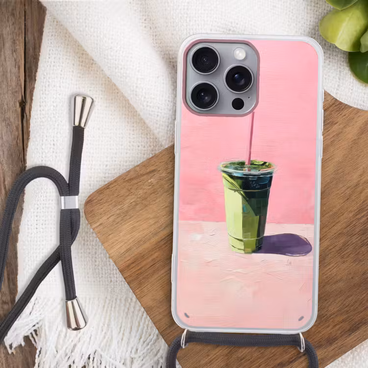 Beker - Rietje - Minimalistisch - Groen Hoesje iPhone 16 Pro Max met koord klein -sfeer4