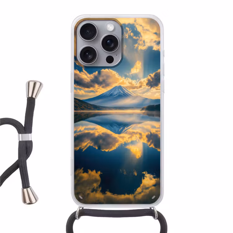 Berg - Rivier - Zonsondergang Hoesje iPhone 16 Pro Max met koord klein -3d