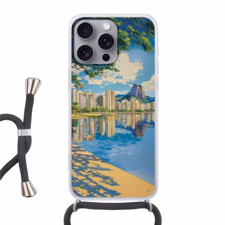 Berg - Skyline - Strand - Water Hoesje iPhone 16 Pro Max met koord klein -3d