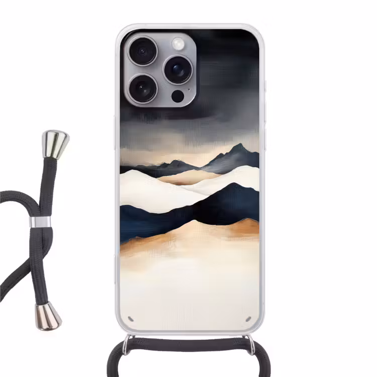 Bergen - Donkerblauw - Landschap Hoesje iPhone 16 Pro Max met koord klein -3d