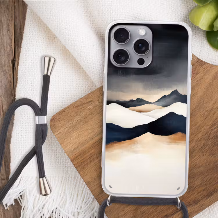 Bergen - Donkerblauw - Landschap Hoesje iPhone 16 Pro Max met koord klein -sfeer4