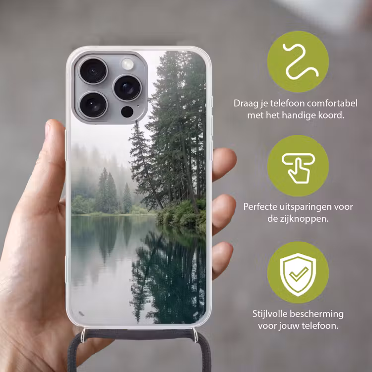 Bergen - Meer - Bos Hoesje iPhone 16 Pro Max met koord klein -sfeer2_NL