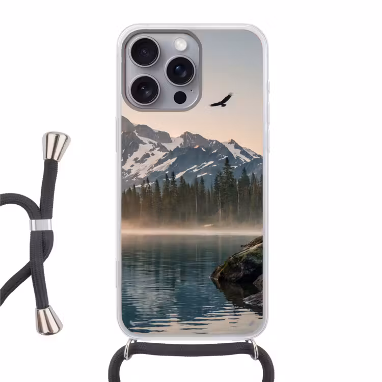 Bergen - Water - Bomen Hoesje iPhone 16 Pro Max met koord klein -3d