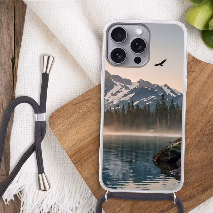 Bergen - Water - Bomen Hoesje iPhone 16 Pro Max met koord klein -sfeer4