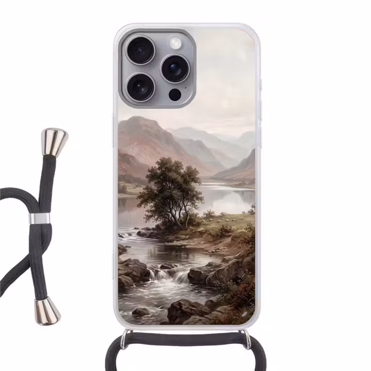 Berglandschap - Meer - Bergen - Vallei - Klassiek Hoesje iPhone 16 Pro Max met koord klein -3d