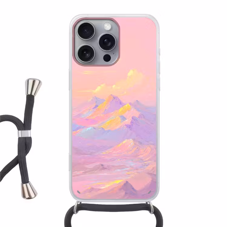 Bergtoppen - Wolken - Dromerig Hoesje iPhone 16 Pro Max met koord klein -3d