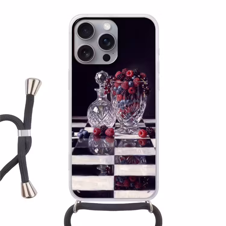 Telefoonhoesje met koord - Bessen - Kristal - Stilleven - Bessen - Kristal - Stilleven Hoesje iPhone 16 Pro Max met koord klein