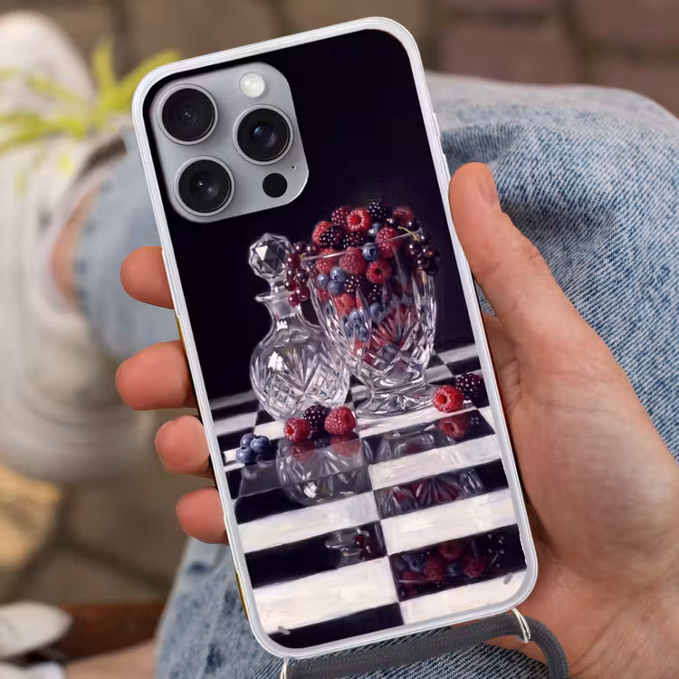 Telefoonhoesje met koord - Bessen - Kristal - Stilleven - Bessen - Kristal - Stilleven Hoesje iPhone 16 Pro Max met koord klein