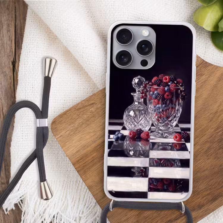 Telefoonhoesje met koord - Bessen - Kristal - Stilleven - Bessen - Kristal - Stilleven Hoesje iPhone 16 Pro Max met koord klein