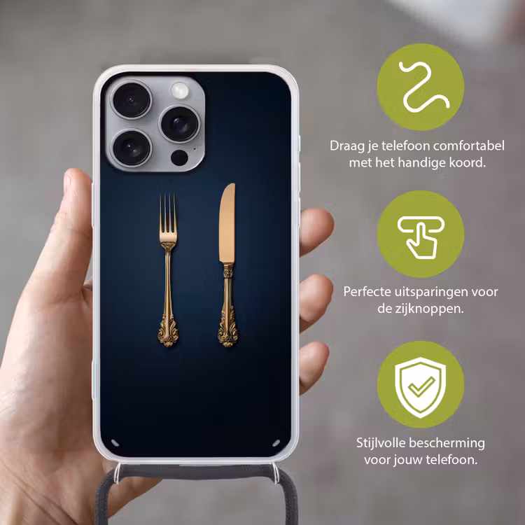 Bestek - Donkerblauw - Goud Hoesje iPhone 16 Pro Max met koord klein -sfeer2_NL