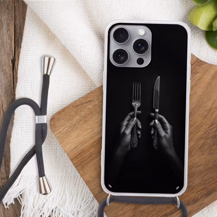 Bestek - Zwart - Wit Hoesje iPhone 16 Pro Max met koord klein -sfeer4