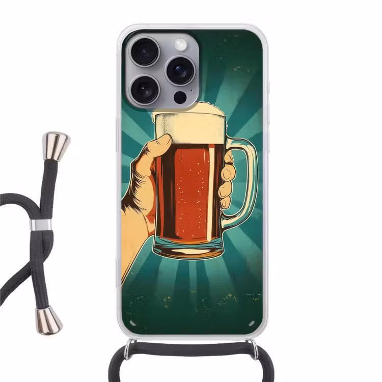 Bierglas - Schuim - Retro - Groen Hoesje iPhone 16 Pro Max met koord klein -3d