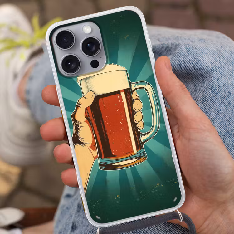 Bierglas - Schuim - Retro - Groen Hoesje iPhone 16 Pro Max met koord klein -sfeer3