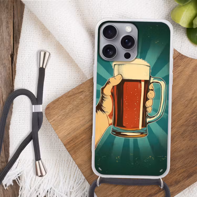 Bierglas - Schuim - Retro - Groen Hoesje iPhone 16 Pro Max met koord klein -sfeer4