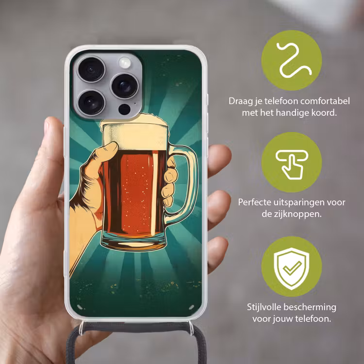 Bierglas - Schuim - Retro - Groen Hoesje iPhone 16 Pro Max met koord klein -sfeer2_NL