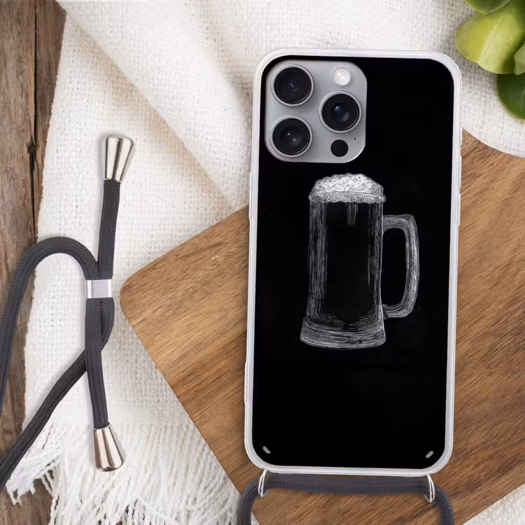 Bierpul - Schuim - Krijttekening Hoesje iPhone 16 Pro Max met koord klein -sfeer4