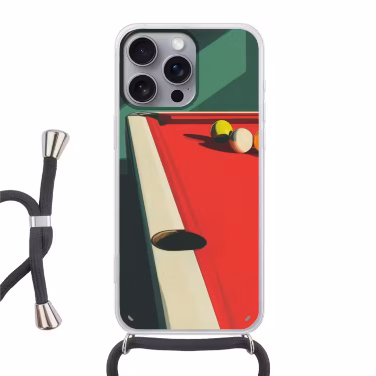 Biljarttafel - Ballen - Rood - Schaduw Hoesje iPhone 16 Pro Max met koord klein -3d