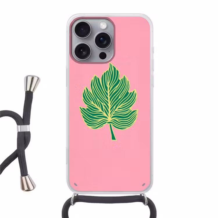 Blad - Groen - Illustratie - Minimalistisch Hoesje iPhone 16 Pro Max met koord klein -3d