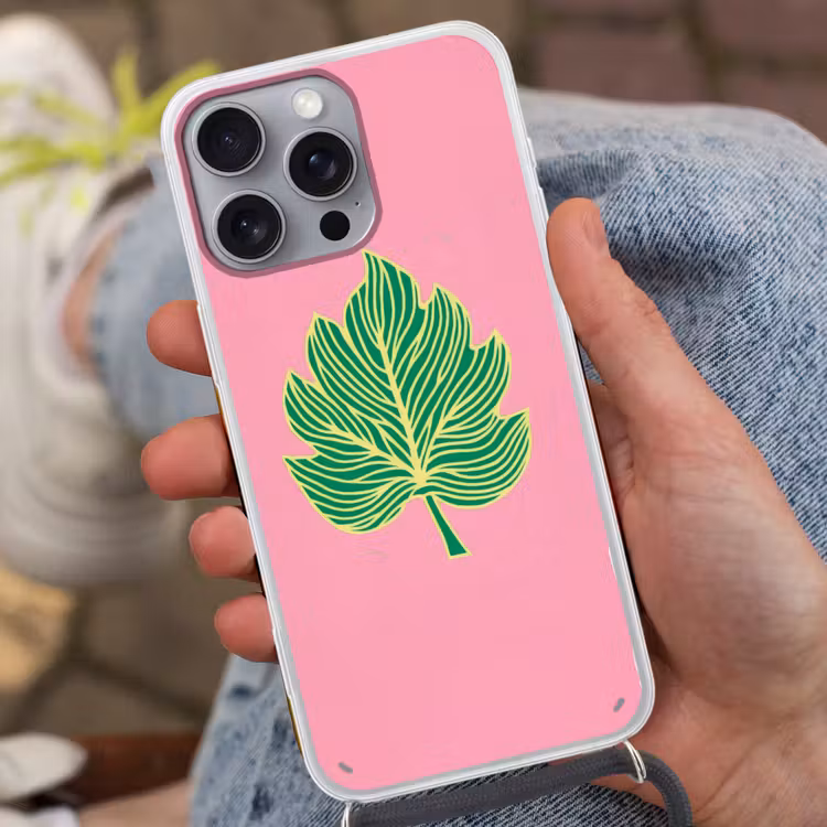Blad - Groen - Illustratie - Minimalistisch Hoesje iPhone 16 Pro Max met koord klein -sfeer3