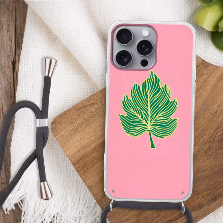 Blad - Groen - Illustratie - Minimalistisch Hoesje iPhone 16 Pro Max met koord klein -sfeer4