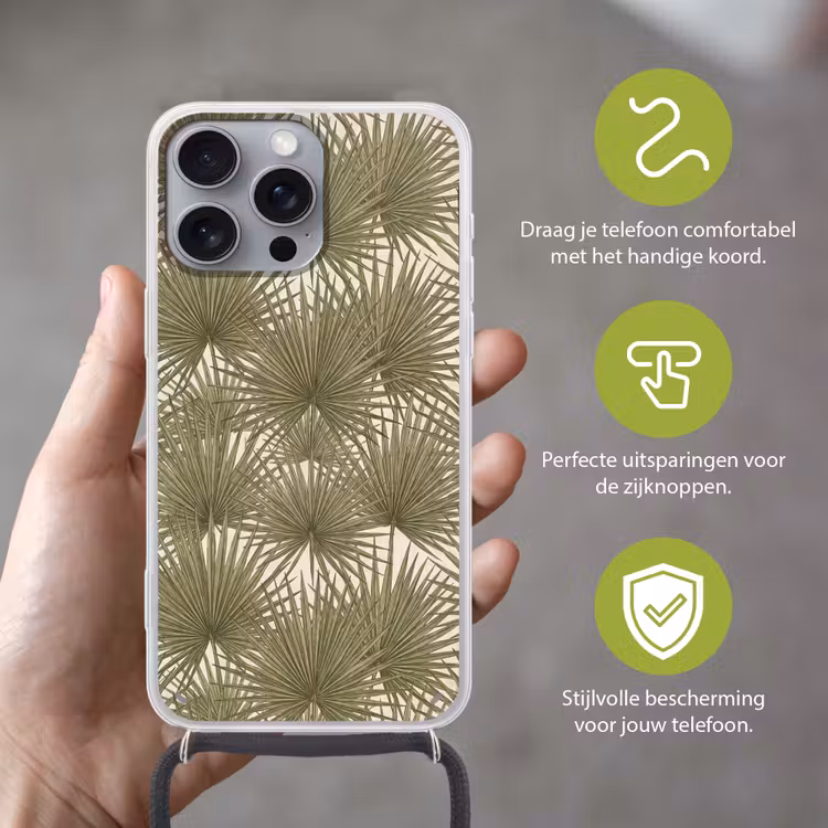 Blad - Tropisch - Patroon - Natuur - Groen Hoesje iPhone 16 Pro Max met koord klein -sfeer2_NL