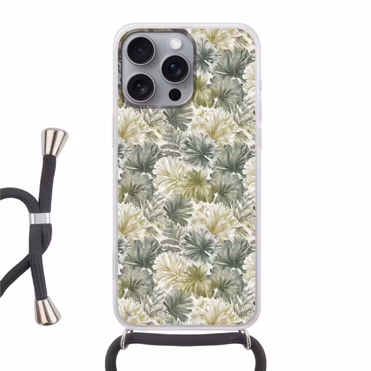 Bladeren - Botanisch - Groen Hoesje iPhone 16 Pro Max met koord klein 804 -3d