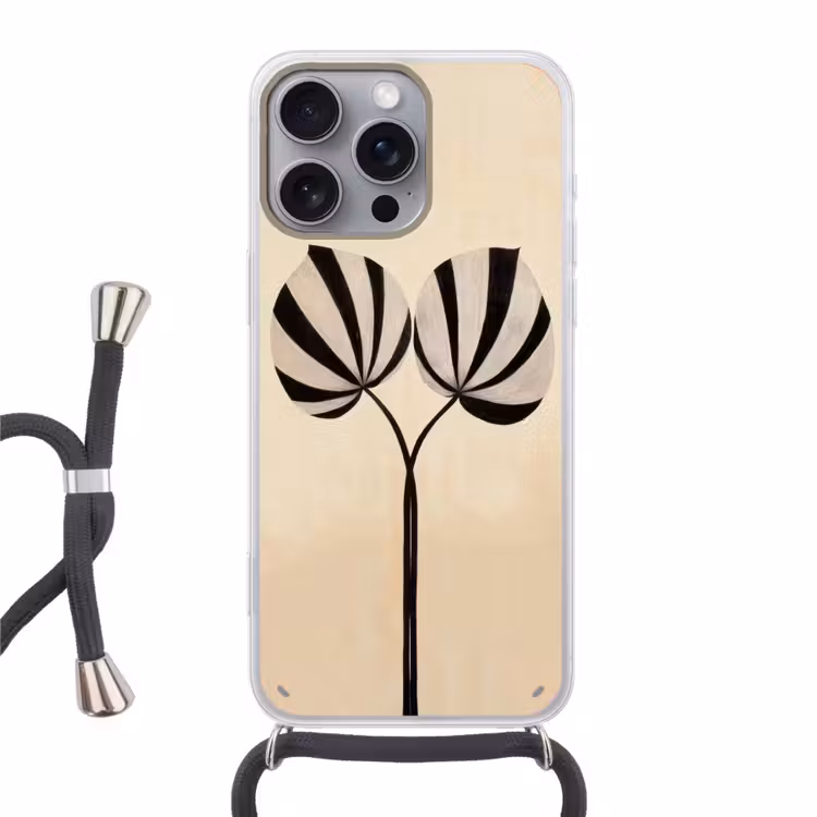 Bladeren - Gestreept - Stengel - Beige Hoesje iPhone 16 Pro Max met koord klein -3d