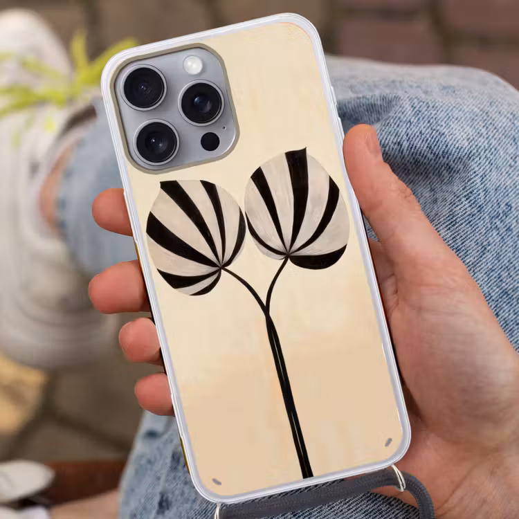 Bladeren - Gestreept - Stengel - Beige Hoesje iPhone 16 Pro Max met koord klein -sfeer3