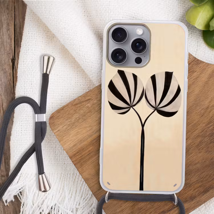Bladeren - Gestreept - Stengel - Beige Hoesje iPhone 16 Pro Max met koord klein -sfeer4