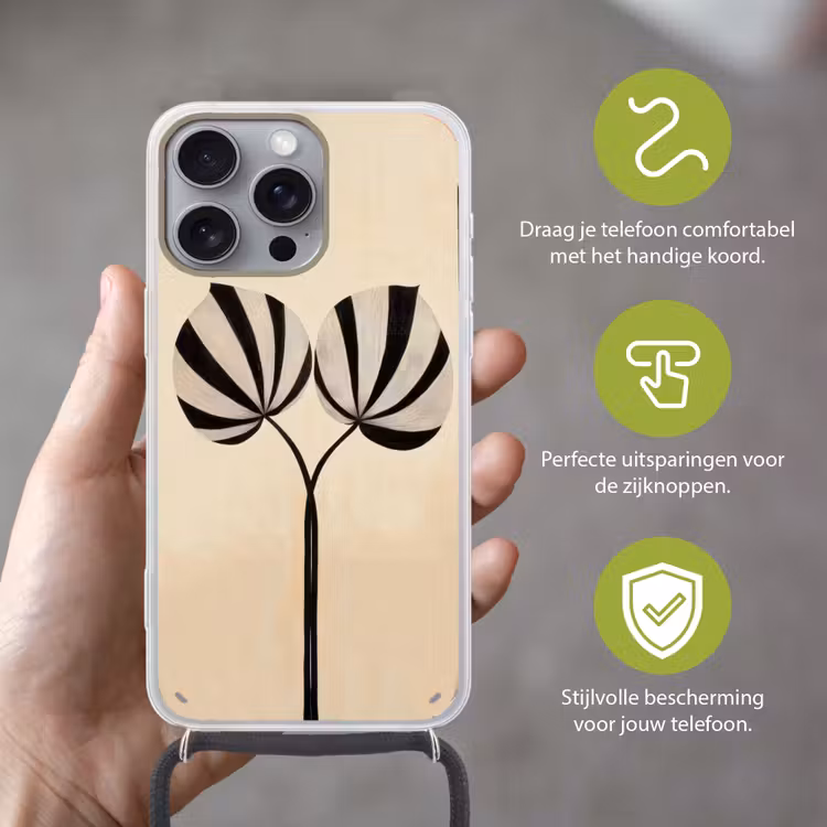Bladeren - Gestreept - Stengel - Beige Hoesje iPhone 16 Pro Max met koord klein -sfeer2_NL