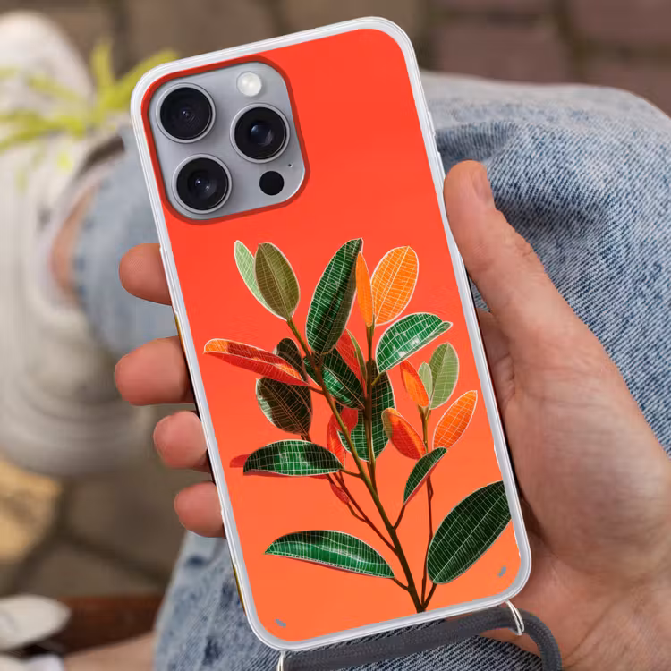 Bladeren - Nerven - Oranje - Structuur Hoesje iPhone 16 Pro Max met koord klein -sfeer3